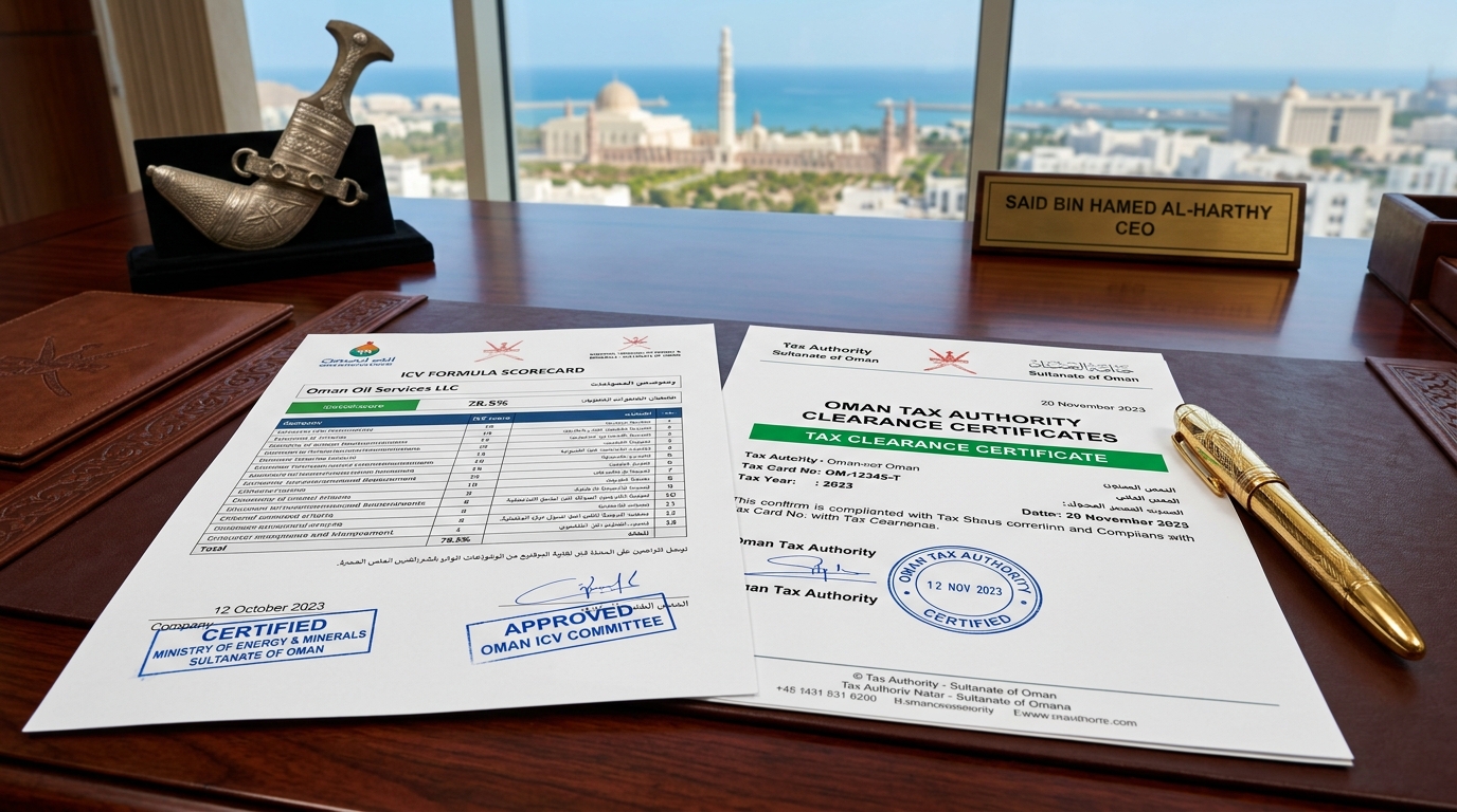 In-Country Value ICV certification and Oman Tax Authority clearance audit documentation
